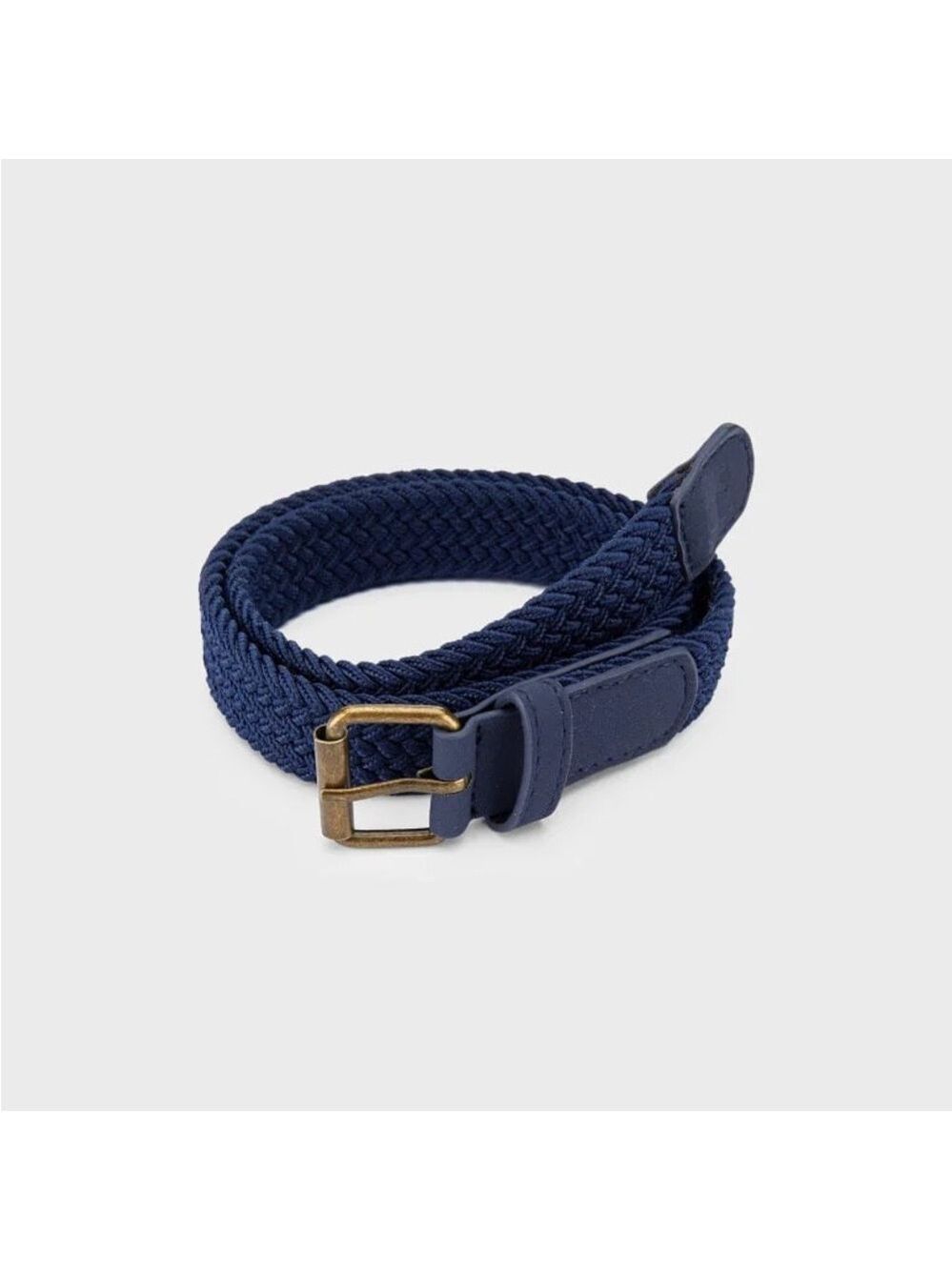 Size 4 Boys Mayoral Navy Braided Elastic Belt with Brass-Tone Buckle